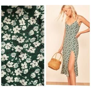 Reformation Crimini Dress Green Floral Side Slit Midi Slip Dress Women’s Size 6